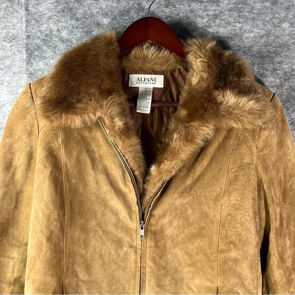 Alfani Suede Jacket w/ Removable Faux Fur Trimmed Quilted Shell Women’s Small - Picture 7 of 16